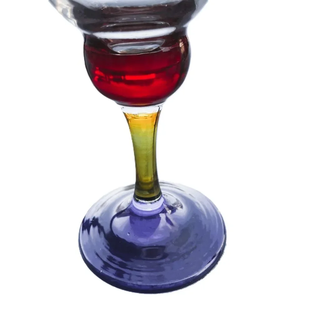 Vintage Water Goblet By BROQUE Clear Bowl, Blue & Yellow Stem, Red Base ENGLAND